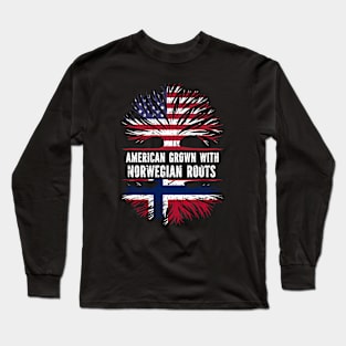 American Grown with Norwegian Roots USA Flag Long Sleeve T-Shirt